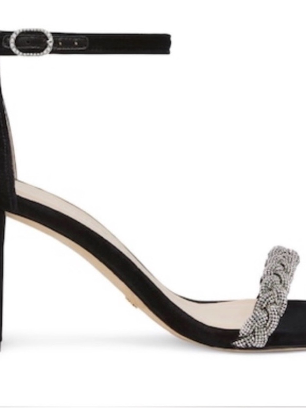 Stuart Weiztman worn once VEUN Ankle-Strap Sandal with Crystal bock heel